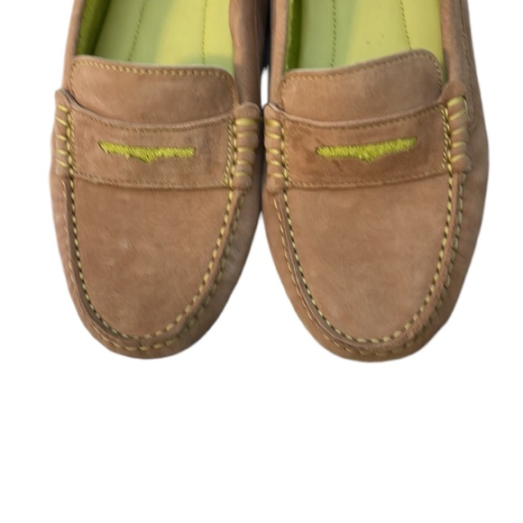 JOHNSON & MURPHY SUEDE LOAFER SLIPPER W/ LIME GREEN ACCENT & RUBBER SOLE SZ 7 M - Picture 5 of 10